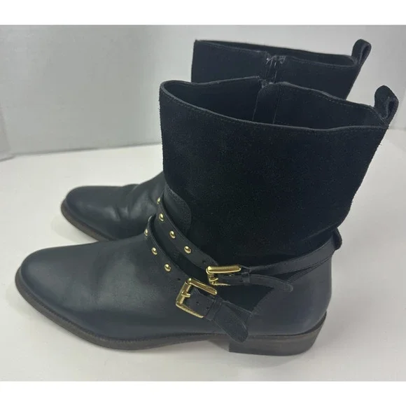 Coach Lilliana Leather Ankle Moto Boots Size 7.5 B Gold Studded Buckle Shoes - Picture 7 of 16